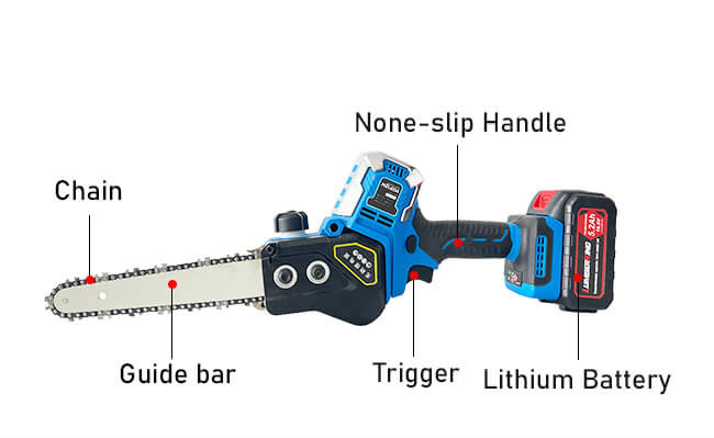 21V Cordless Electric 8 Inch 10 Inch Chain Saw Lithium Battery Wood Cutting Machine