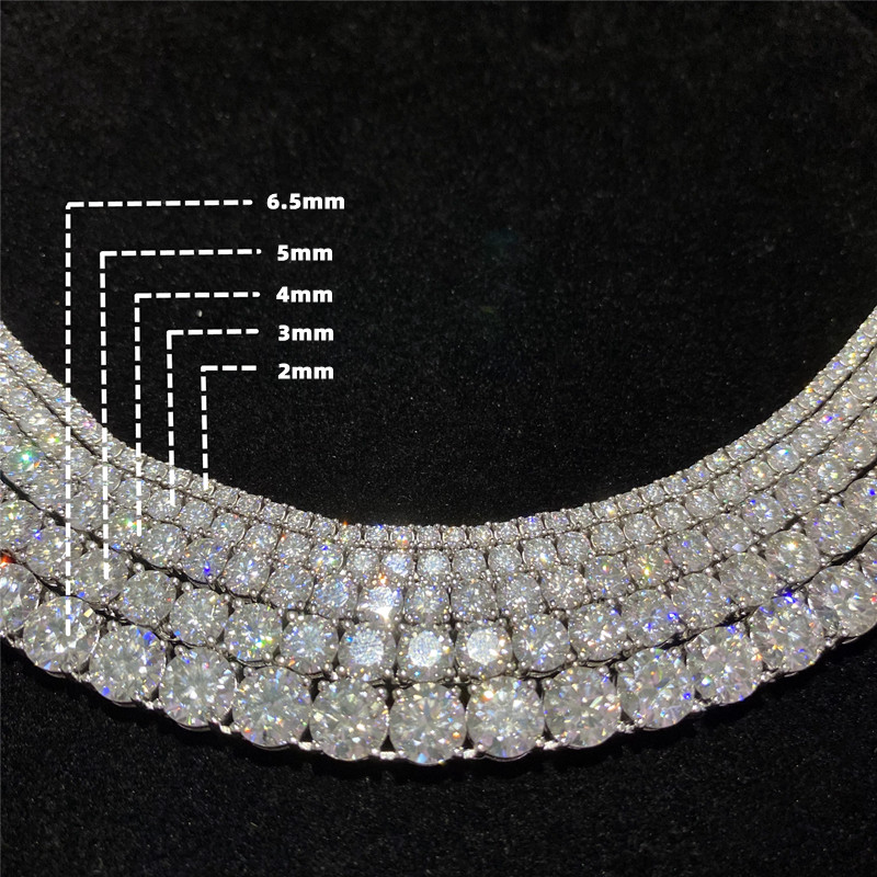 VVS Moissanites Tennis Diamond Necklace Hip Hop 925 Sterling Silver 2mm 3mm 5mm 6.5mm