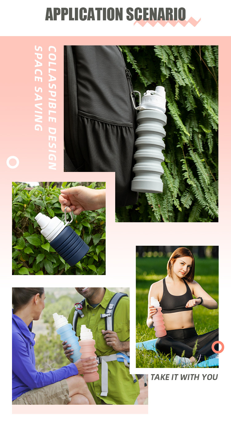 Food Grade PP Silicone Water Bottle Foldable 350ml 550ml 750ml