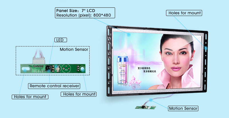 Motion Sensor Wall Mount Full HD LCD Screen For Retail Stores / Supermarket