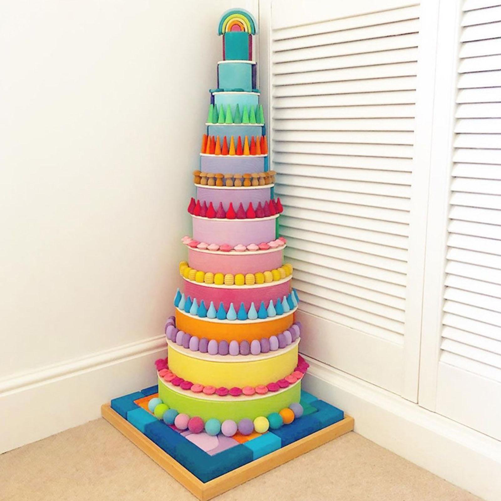 Wooden Rainbow Loose Parts Educational Play Set Colorful Waldorf Toy Montessori Stacking Blocks for Kids Toddler Preschool Baby