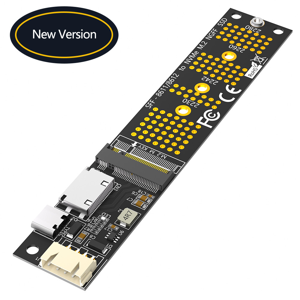 Oculink SFF-8611/SFF-8612 + SATA 15PIN Connector to M.2 NGFF Key-M 2230 2242 2260 2280 M2 NVME SSD Converter Adapter Card