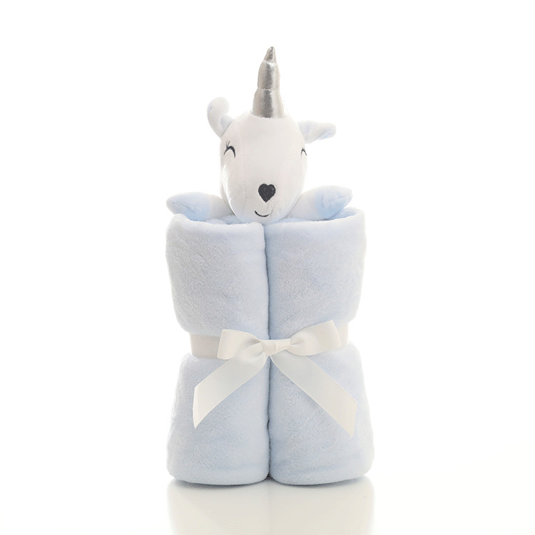 Adorable Blue Snuggle Blanket Baby Unicorn Stuffed Animal Blanket