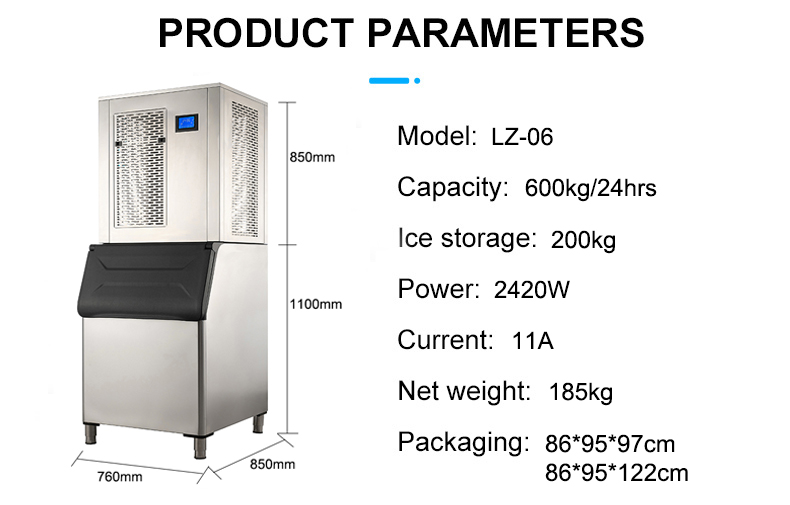 KK Compressor 600Kg 24Hours LZ-06 Air Cooled Flake Ice Machine for Food Beverage Shops