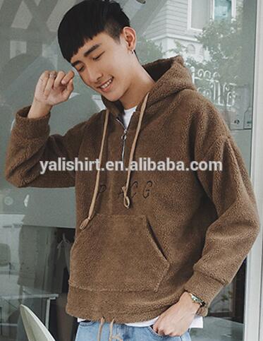 100% Cotton Custom Mens Sherpa Jacket Fleece Half Zip Pullover Kangaroo Pockets