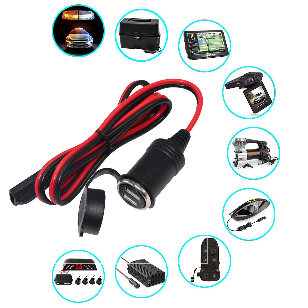 Low Voltage Solar Battery Cable Cigar Lighter Socket To SAE Charging Extension Wire