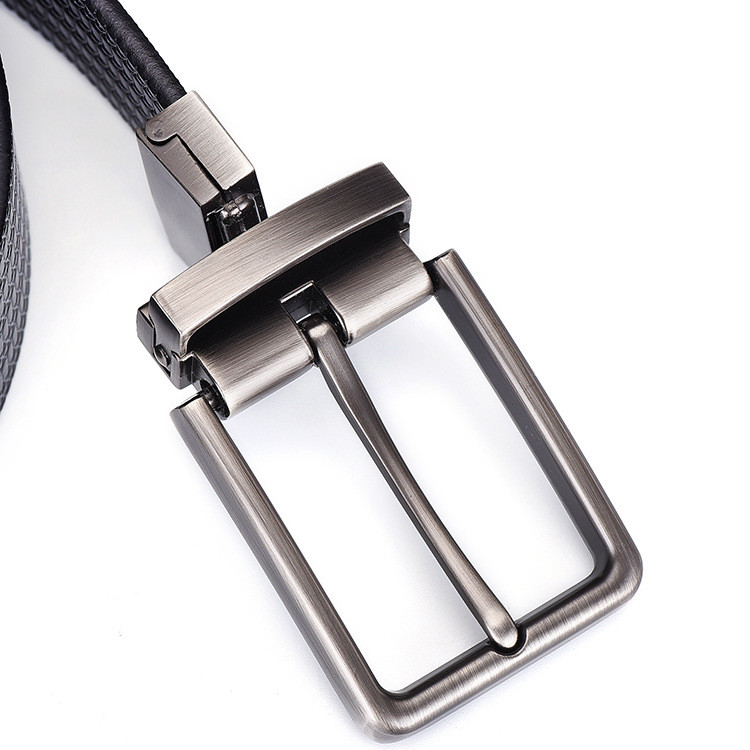 Fashion Quality Black Brown Reversible Men Genuine Embossed Cowhide Leather Dress Belt With Rotating Buckle