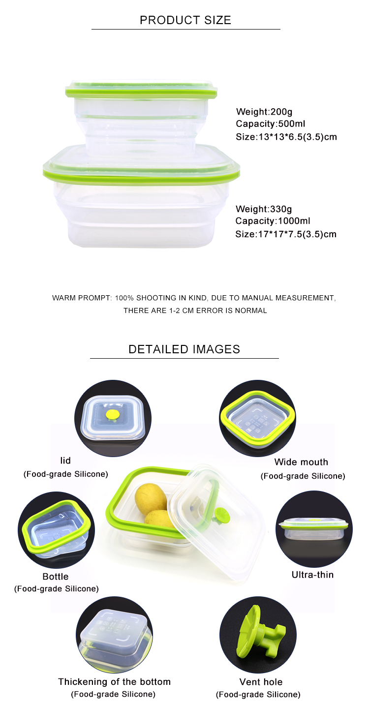 Collapsible Silicone Food Storage Boxes 500 1000ml