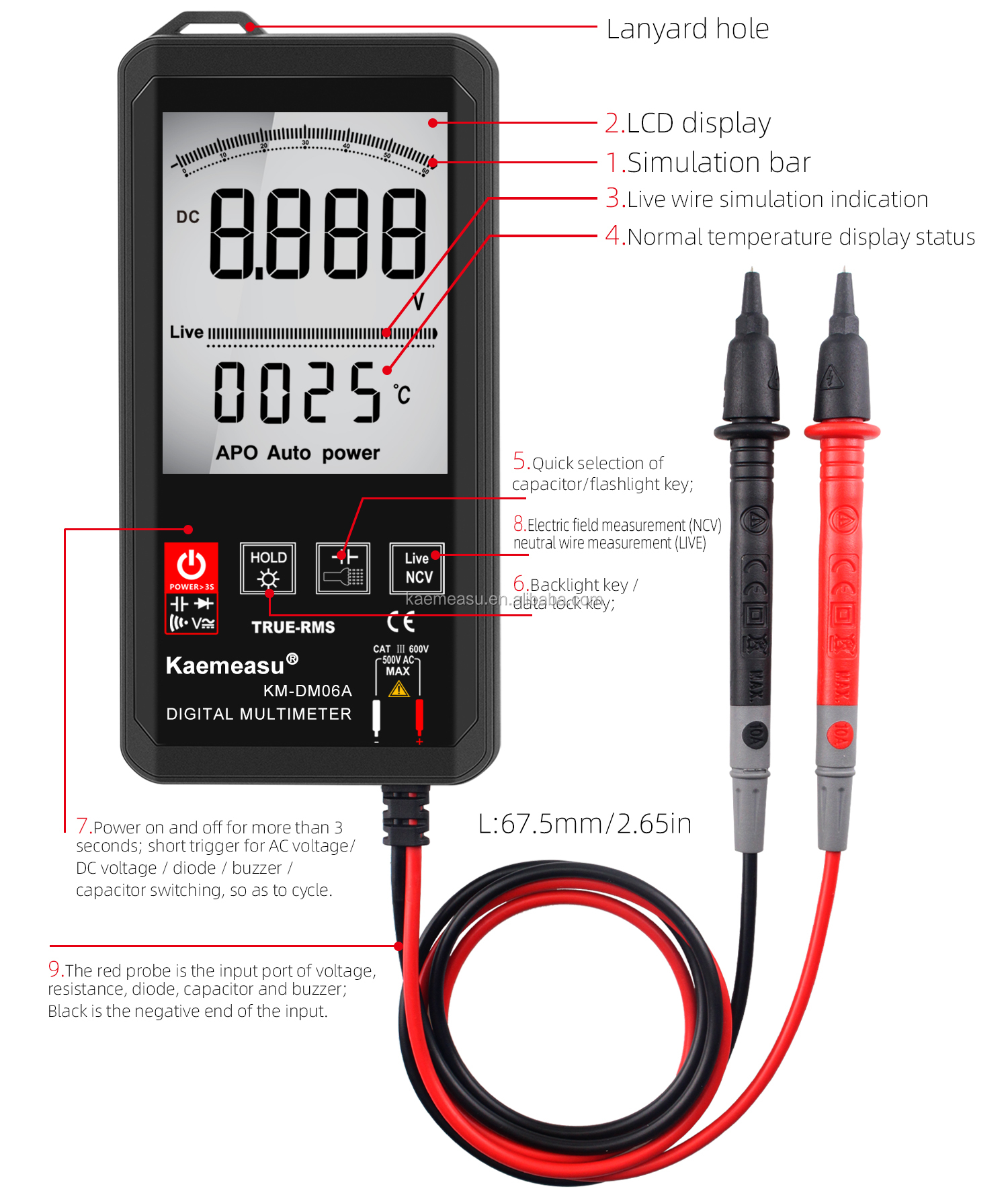 Color Display Touch Screen Multimeters 6000 Count Professional Digital Multimeter Smart Multimeter