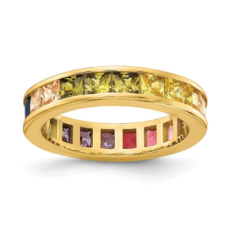 Colorful Cubic Zircon Eternity Wedding Ring Band for Women 925 Silver ECO-Friendly