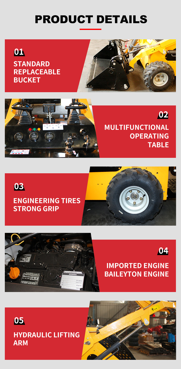 Construction Works Mini Skid Steer Wheel Loader with HQ Hydraulic Valve and Epa Engine