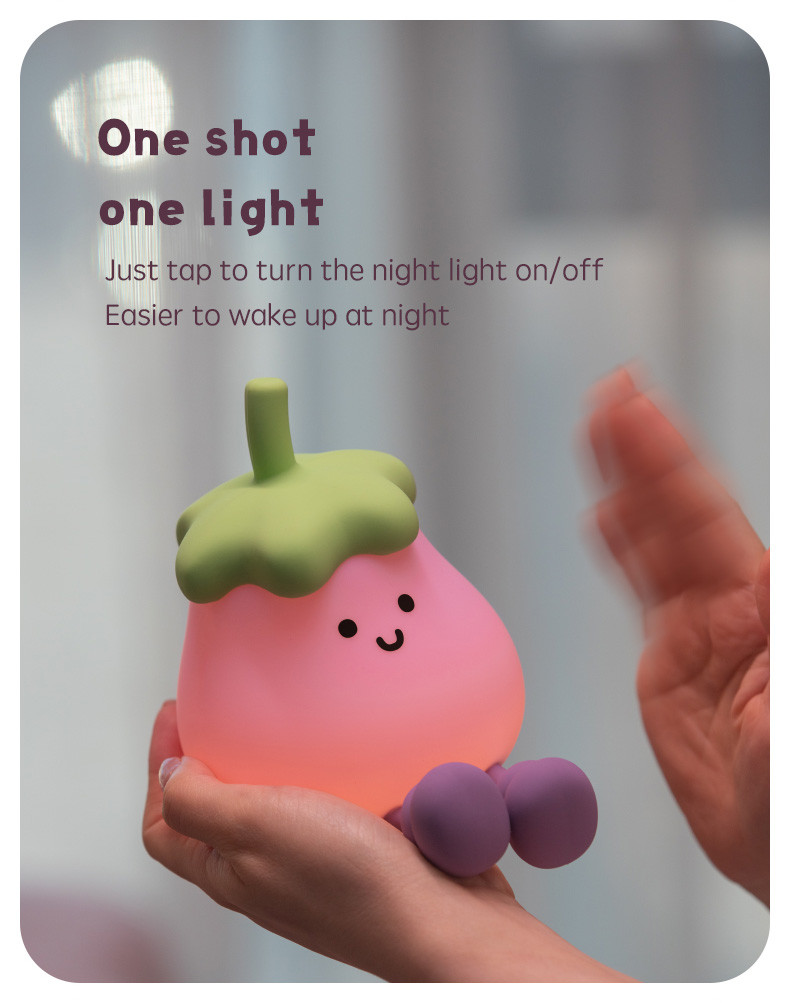 Vegetables Small Eggplant Silicone Lamps USB Rechargeable Bedroom Bedside Pat Night Lights For Gifts