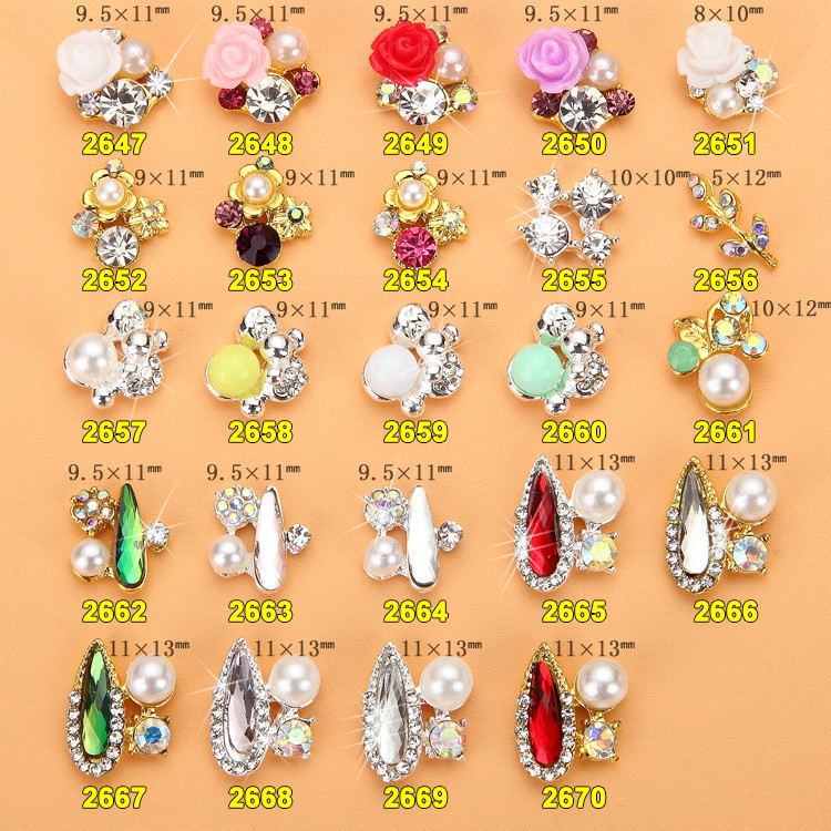 Hot NEW Wholesale Alloy Jewelry 3D Nail Art Jewelry Nail rhinestones Sticker Supplier Number ML2647-2670