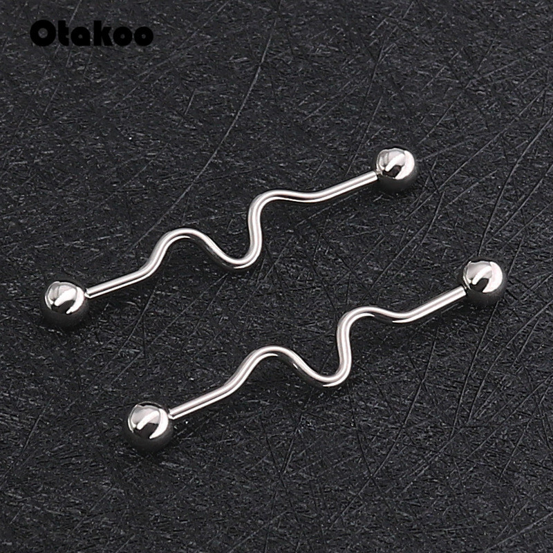 Industrial Seismic Wave 14g Barbell Ear Piercing 5mm Ball 38mm long Body jewelry Ear Barbell jewelry