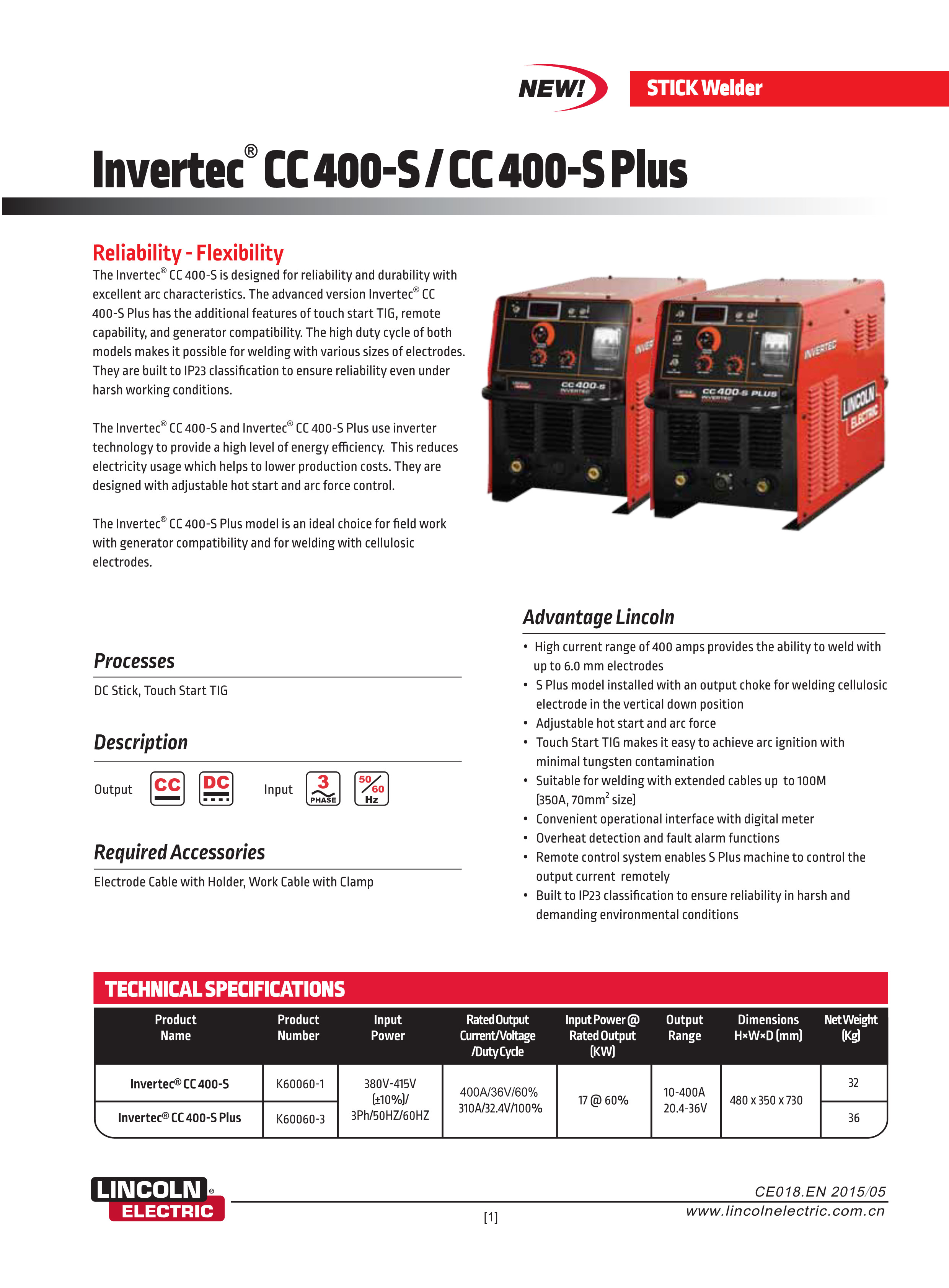 DC 400Amp stick Welding Machine;Lincoln INVERTEC CC 400-S Welding Machine; Heavy Duty Stick and TIG welding Machine;