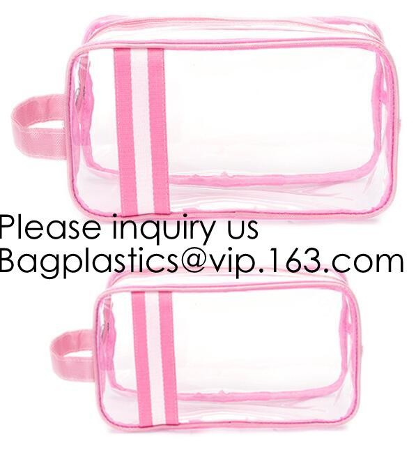 Clear Zipper Pouch with Strap Makeup Bag PVC Cosmetic Pouch,Printing Clear k Cosmetic PVC Pouch, bagease, bagplast
