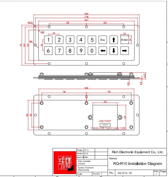 Stainless Steel Metal KeyPad With USB Interface 16 Keys Industrial Numeric Keypad