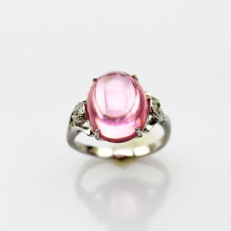 Rose Gold Plated Oval Dome Pink Cubic Zircon 925 Silver Ring(R274)
