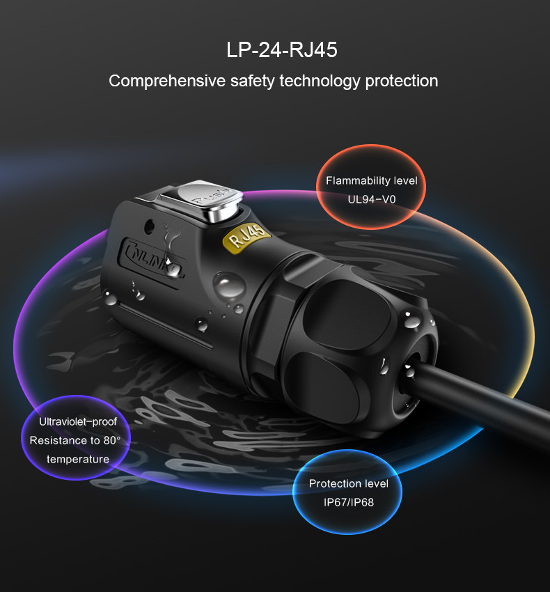 Black Plastic RJ45 Connecter Cat5e Outdoor Waterproof Ethernet Cable PBT Plug Hot sale 8 Core Connector For Signal