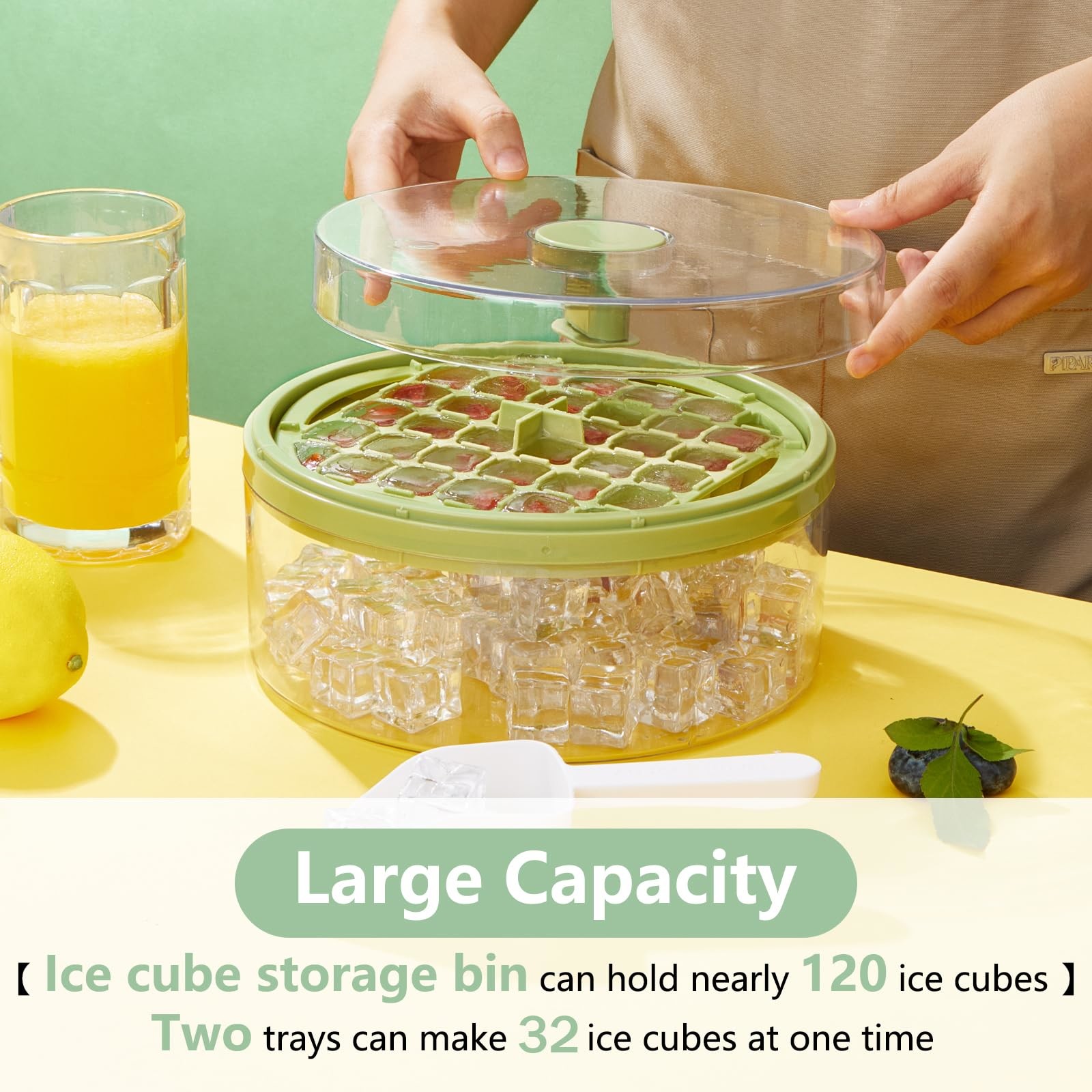 Ice Cube Trays Mold With Lid And Bin For Whiskey Cocktail Juice Coffee