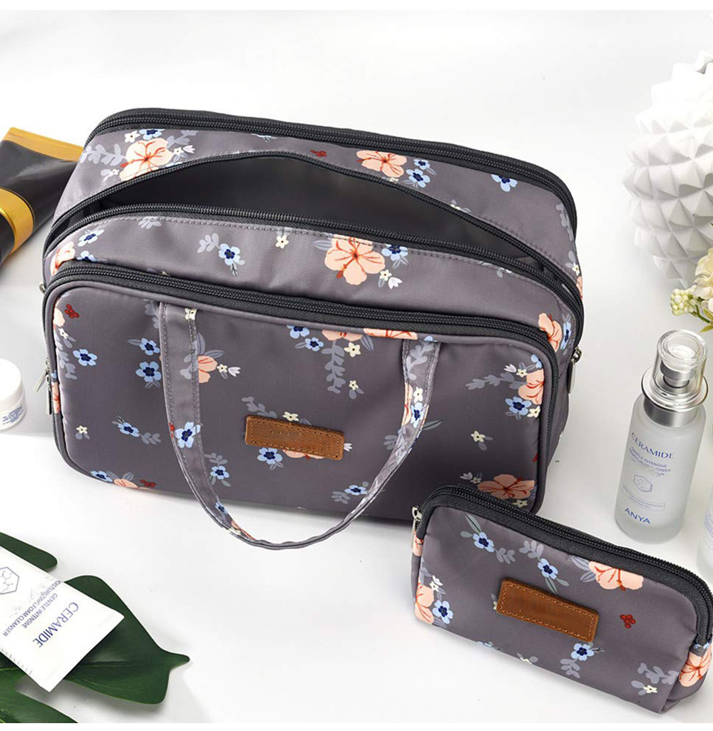 Water Resistant Floral Nylon Toiletry Bags For Girl
