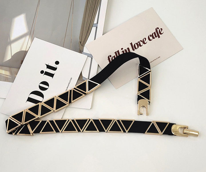 2cm Width Women's Elastic Stretch Belts Triangle Metal Accessories
