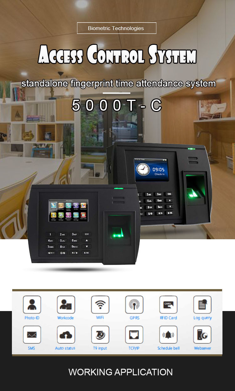 3 Inch Screen Biometric Fingerprint Punch Card Attendance Machine