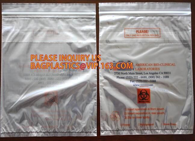 Biohazard Specimen Medical Lab Bags Reclosable Zip Lock Bag, Medical Lab Bags Reclosbale Zip Lock Bag, Document Pouches