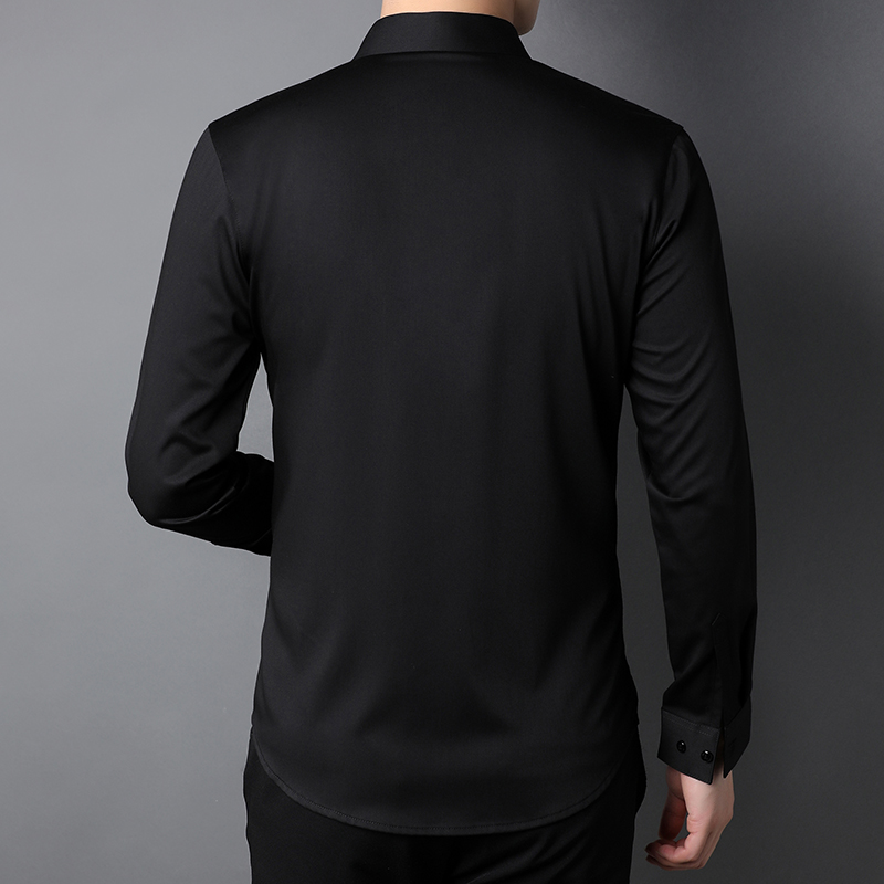 Stand Collar Mens Plain Shirts for Adult Leisure in Polyester Viscose Acrylic Classic