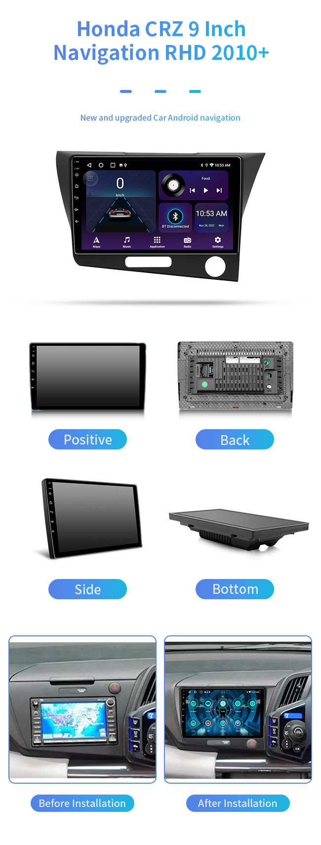 8-Core For Honda CRZ 2010+ 4G WIFI Carplay FM / AM / RDS Bluetooth Car Navigation