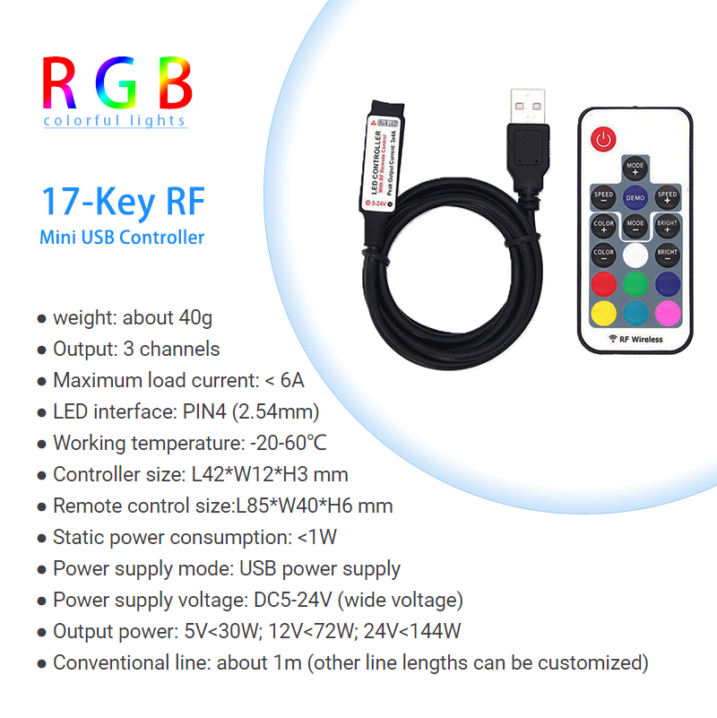 USB 5V LED Controller Mini Wireless Remote Control For LED RGB Color Bar 5050