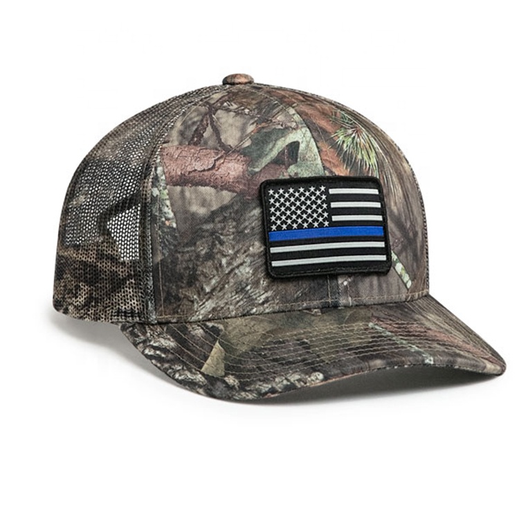 Plain Camo Trucker Hat Mesh Back with embroidery patch, Unisex Mesh Trucker Cap