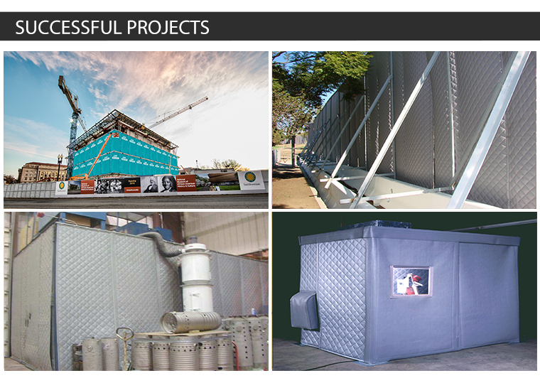 Construction Site Portable Sound Barrier Secured with Temp Fence Panels