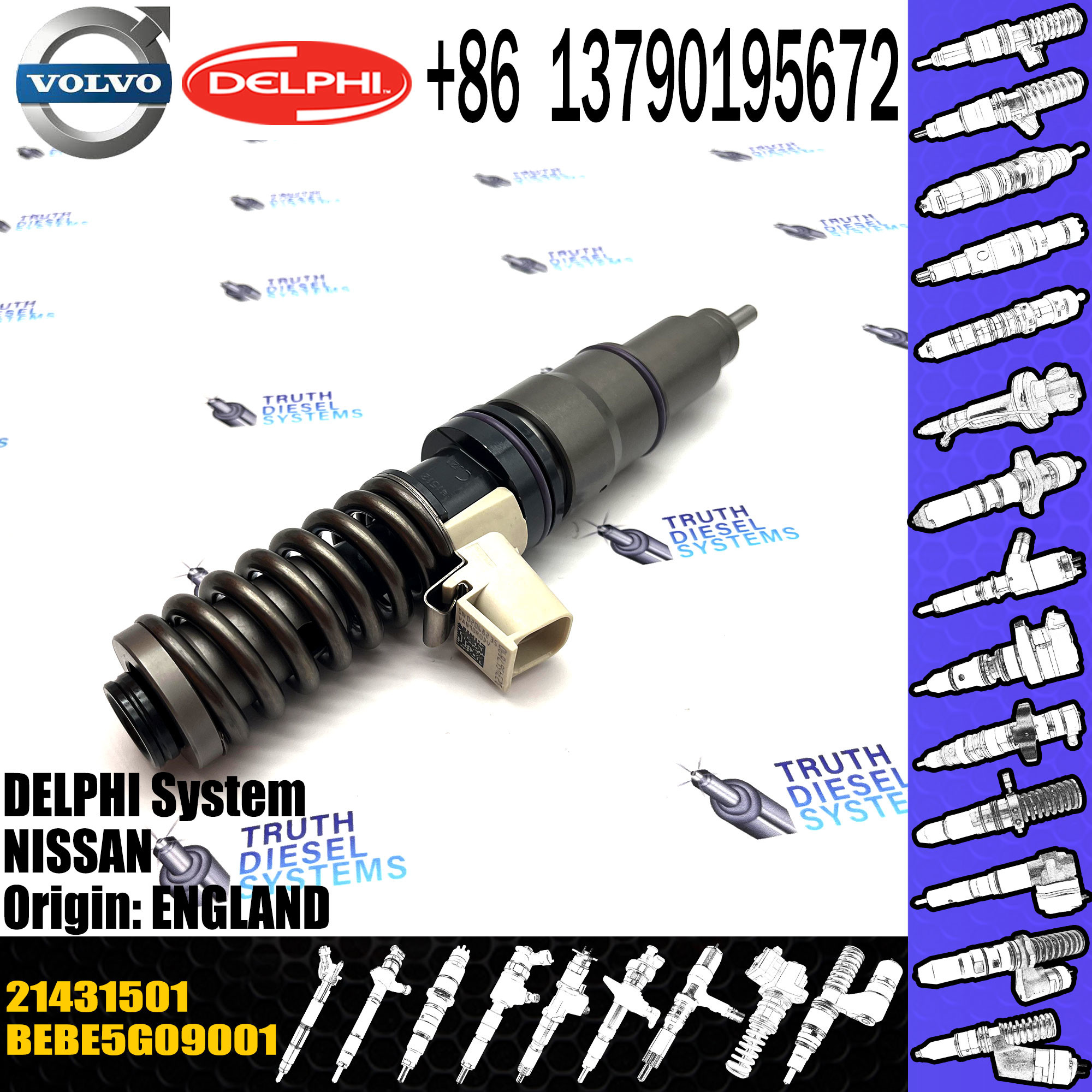 High Quality EUI Diesel Fuel Injector BEBE5G09001 21431501 HRE380 For NISSAN