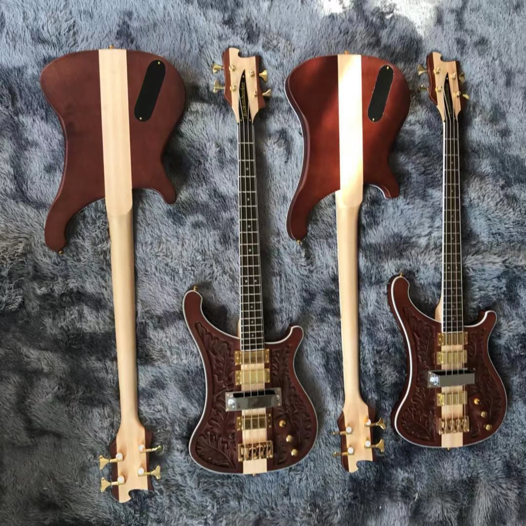 Custom Grand Rickenbacker Style 4 Strings Neck Through Body Electric Bass Guitar Carve Top Musical Instruments Factory