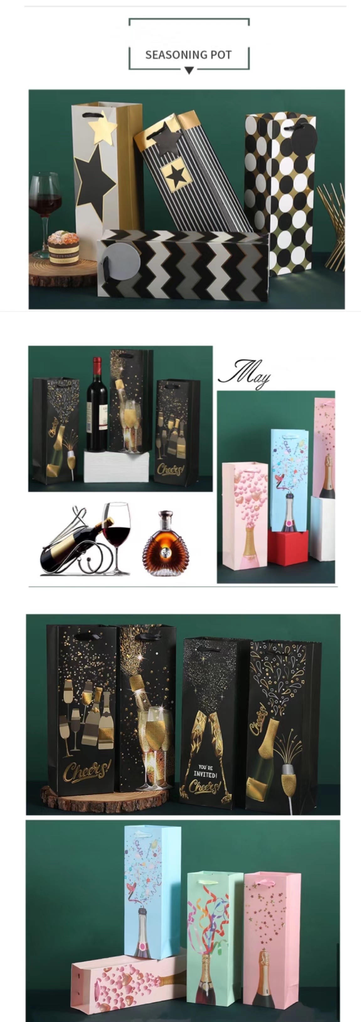 Custom Print Wine Bottle Paper Bags Gold Stamping Corrugated Cardboard Boxes