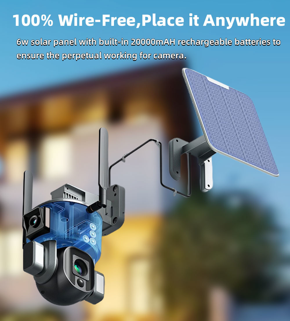 4G Solar Dual Linkage Cameras 4K 20000mAh Battery 10X Zoom Solar IP Camera