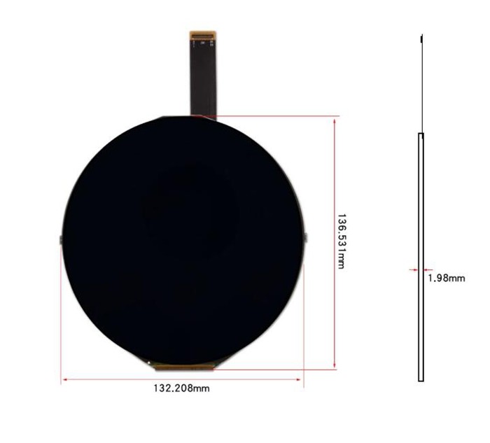 5.0" 1080x1080 Round TFT Display MIPI Interface 350 nits