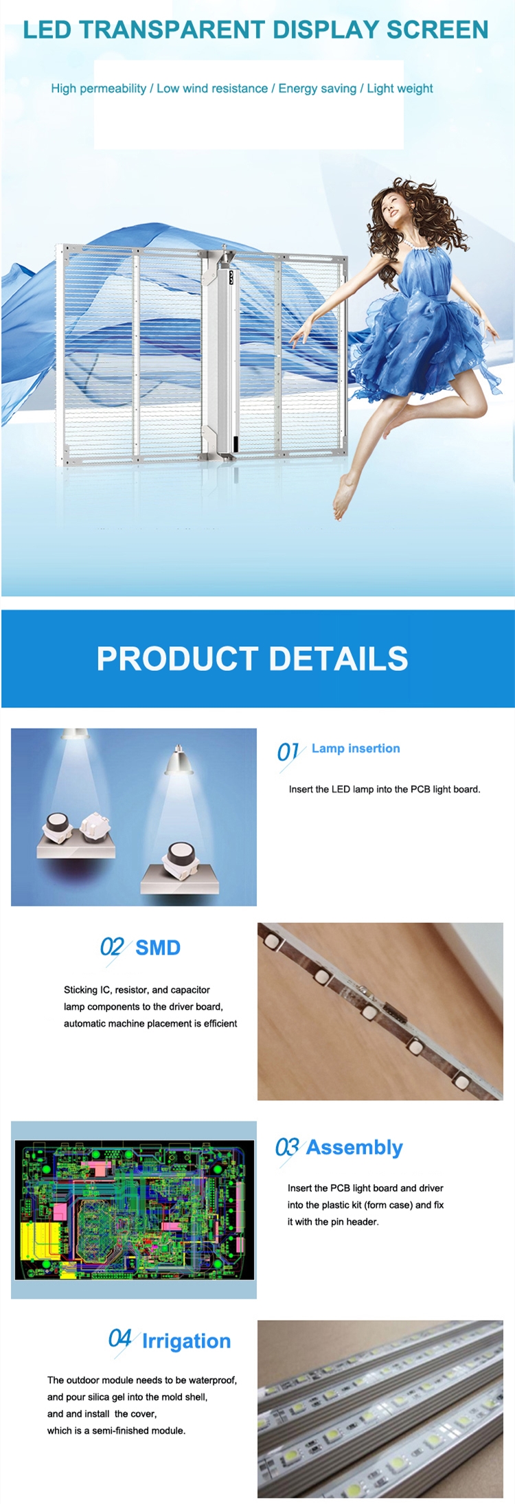 Indoor Transparent Led Display Screen Film 1R1G1B Lightweight Thin Showcase