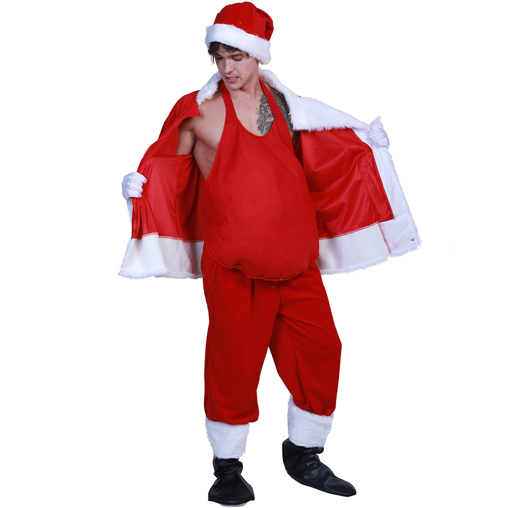 Padded Tummy Santa Claus Costume Anime Person Funny Cosplay Suit for Christmas Party