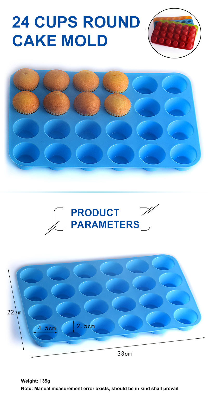 BPA Free Silicone Mini Muffin Pan With 24 Cavities