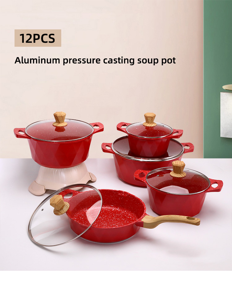 Multi-function Kitchen Cookware Cooking Pot Set Maifan Stone Aluminum Non-stick Pan Cookware Sets With Handle