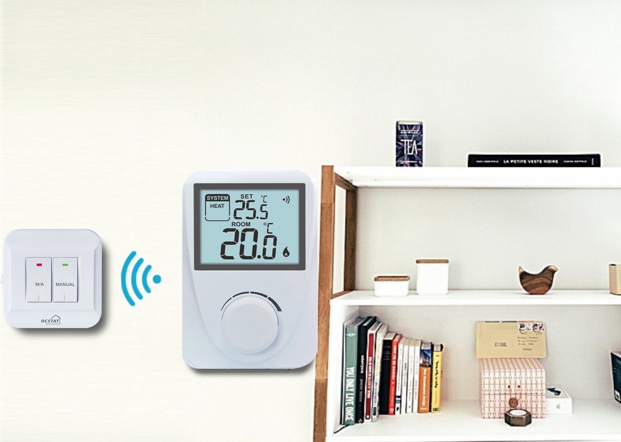 Non - programmable White Color Wireless RF Room Thermostat For Heating Control
