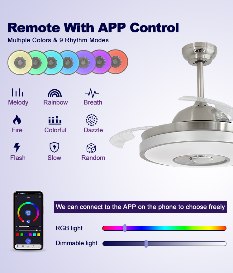 Luxurious Stylish LED Ceiling Fan with Music Player and Remote Control 42" Blade Size