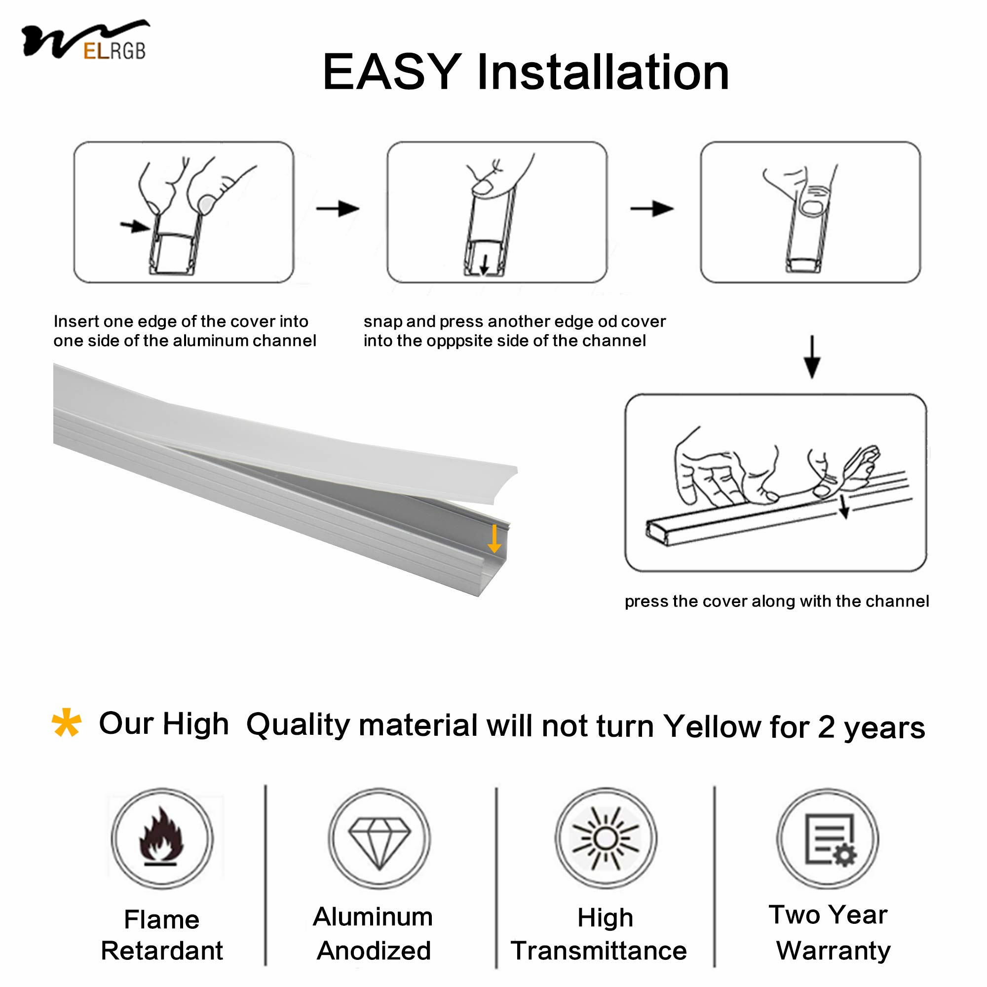 Plus-Size U Shape LED Aluminum Channel System with Milky Cover 10-Pack 6.6ft/2Meter