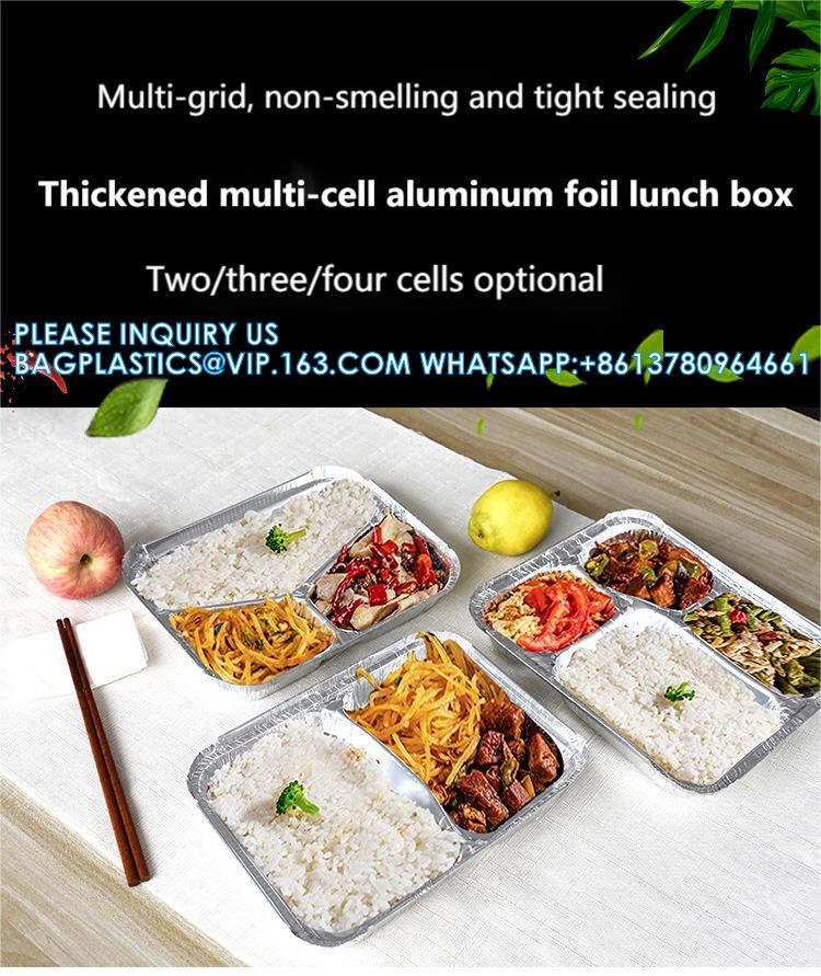 3 Compartment Aluminium Foil Food Container With Clear Dome Lid Custom Alu Foil Containers Disposable Tableware