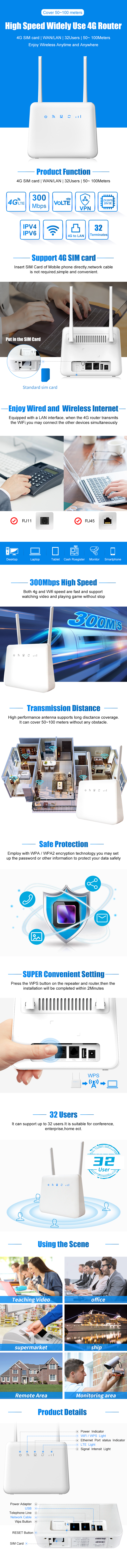 LTE 300mbps Home 4g 3g Gsm Voice Call Volte Wireless Router With RJ11 Ports
