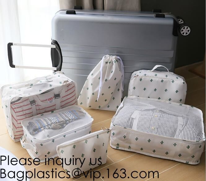 6pcs Travel Clothing Mesh Pouch Laundry Bag Travel Organizer Clothing packs Handle,metal zipper customize logo print mak