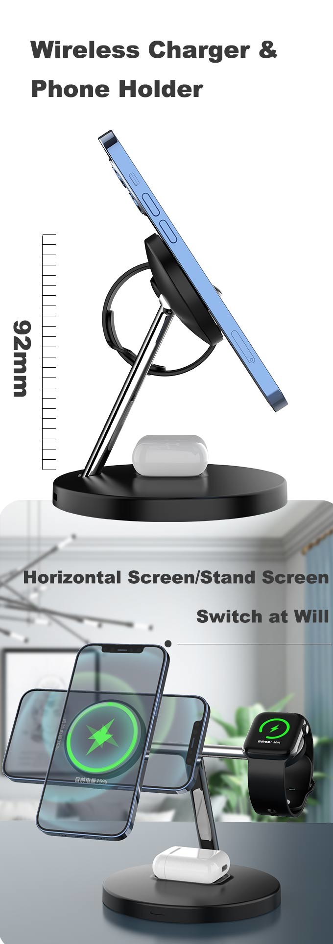 Fast 3 In 1 Wireless Charger 15W Magnetic Wireless Charging Stand