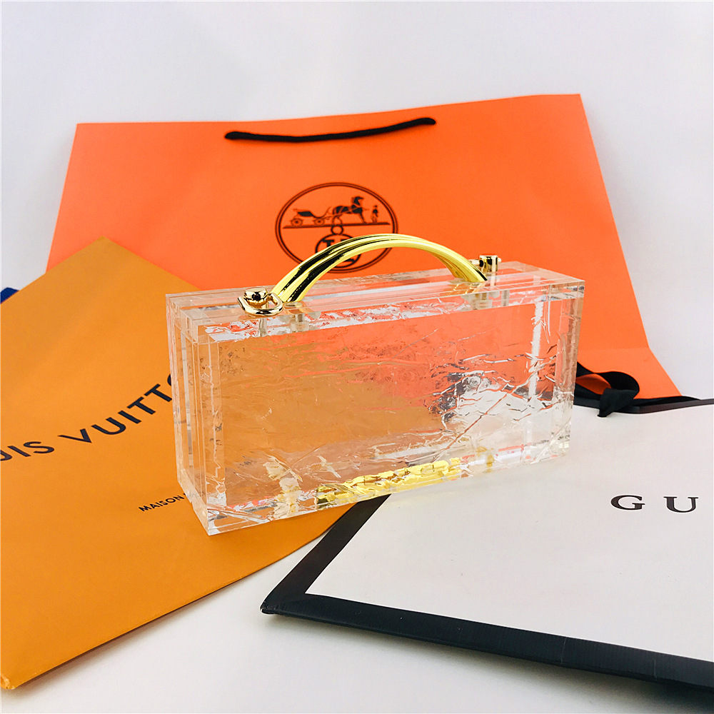 Unisex Acrylic Hand Bag Small Square Transparent Box Bag for Women Dinner Chain Crossbody